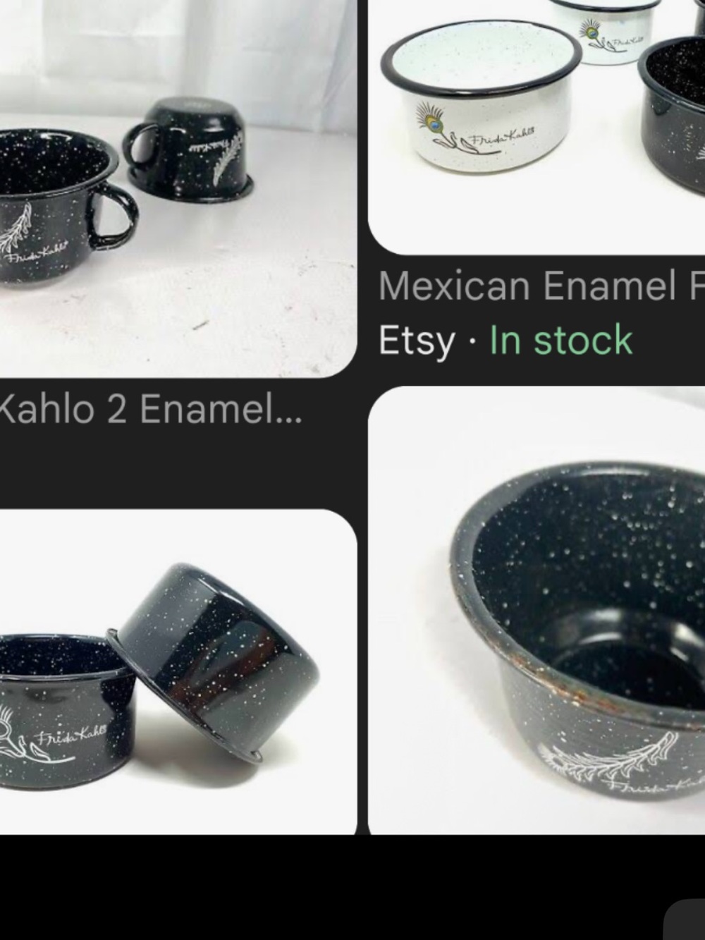 4 piece set (2 of each) Frida Kahlo Mexican enamel speckled